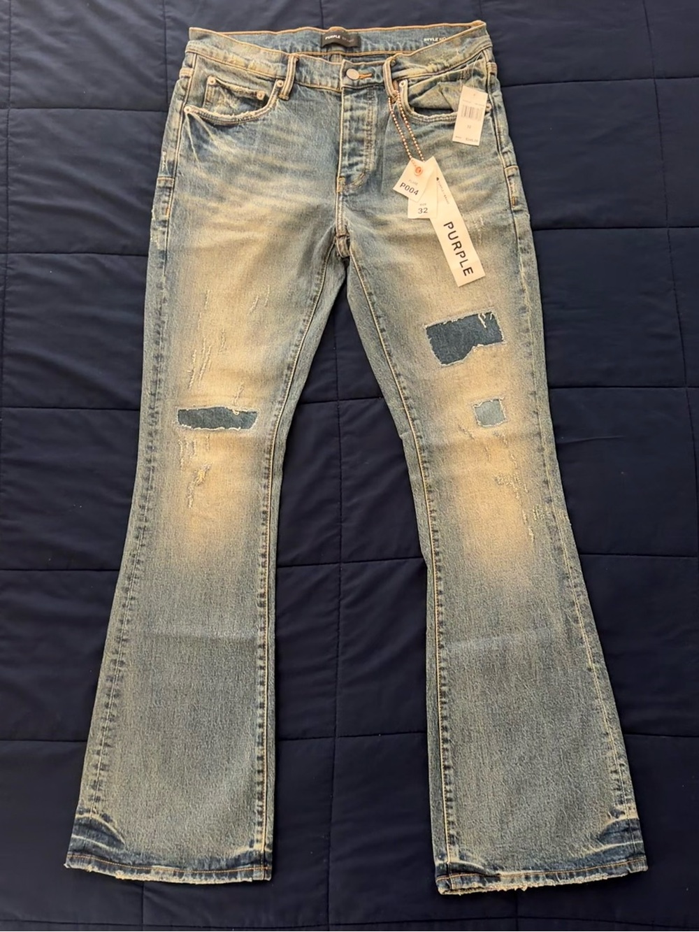 Purple Men's Light Wash Distressed Jeans - Blue